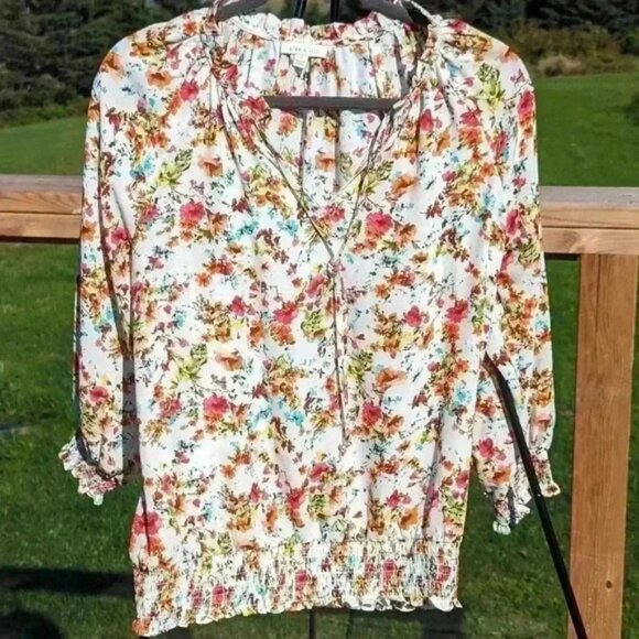 Alex and Lili Tops - Alex & Lili Peasant Type Long-Sleeved Blouse Floral Top - Size Small
